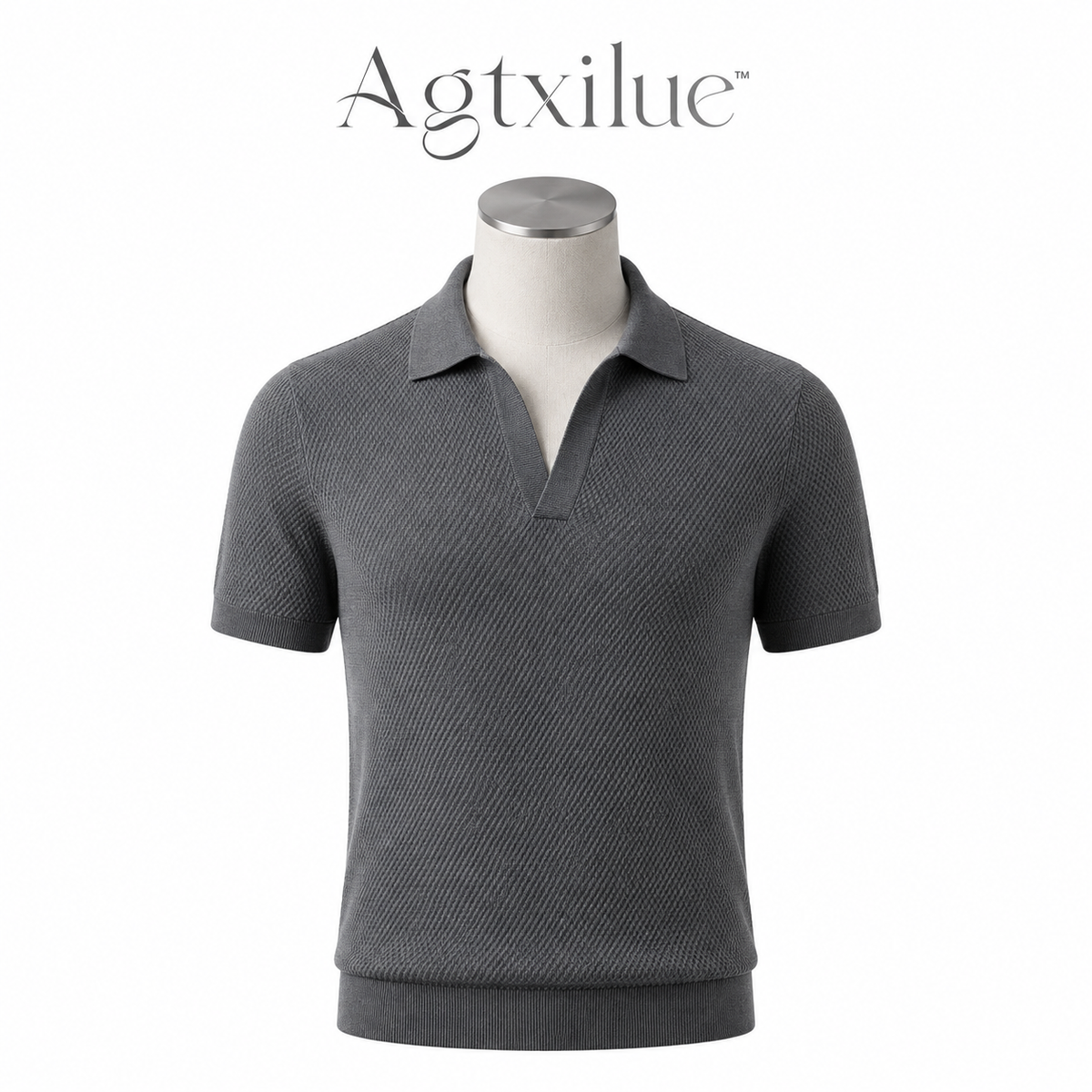 Agtxilue™ Mercer Knit Polo Shirt – Men's Textured Short Sleeve Business Casual Top