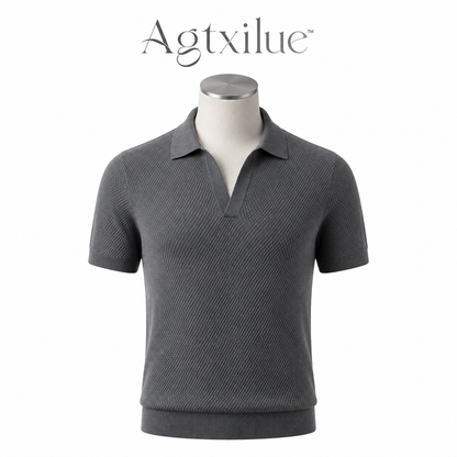 Agtxilue™ Mercer Knit Polo Shirt – Men's Textured Short Sleeve Business Casual Top