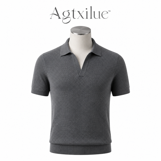 Agtxilue™ Mercer Knit Polo Shirt – Men's Textured Short Sleeve Business Casual Top