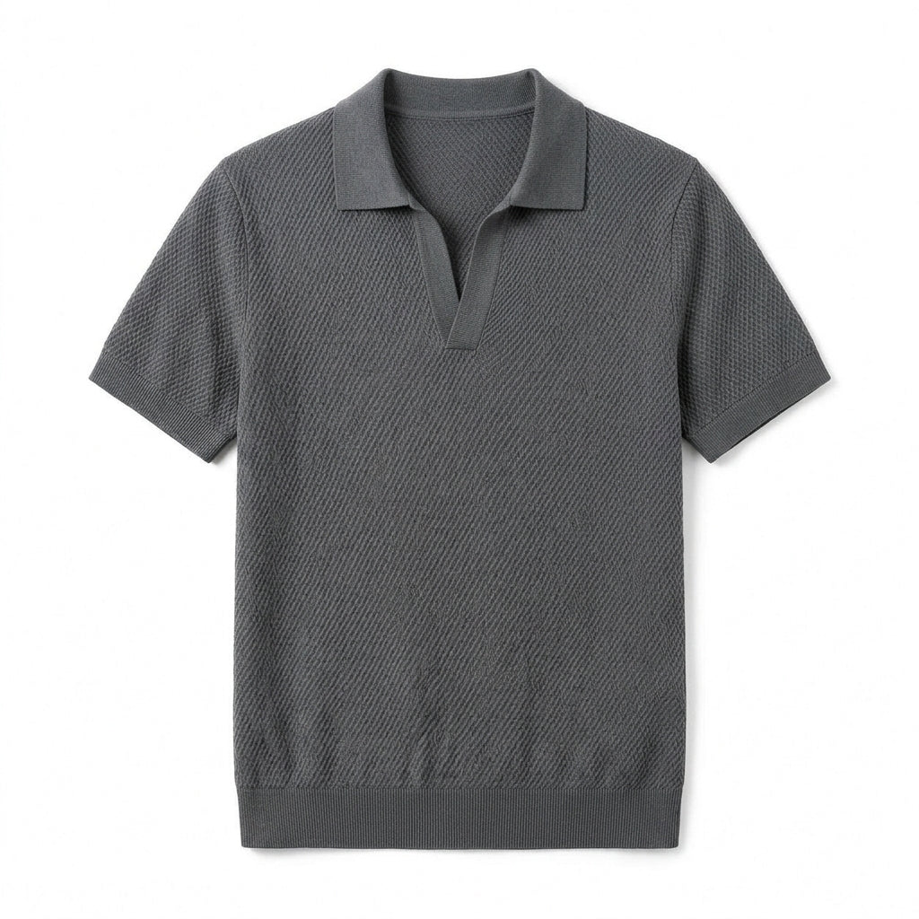 Agtxilue™ Mercer Knit Polo Shirt – Men's Textured Short Sleeve Business Casual Top